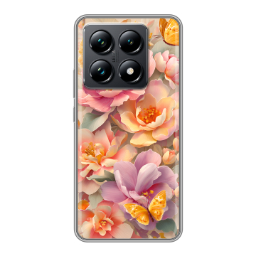 Силиконовый чехол на Xiaomi 14T Pro с принтом Цветы и бабочки