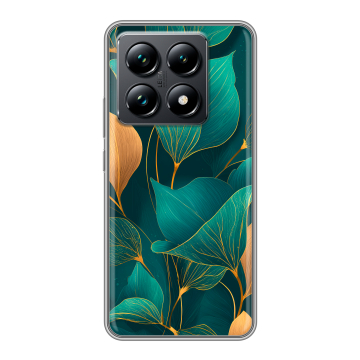 Силиконовый чехол на Xiaomi 14T Pro с принтом Листья и золото