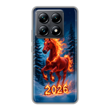 Силиконовый чехол на Xiaomi 14T Pro с принтом Новый год коня