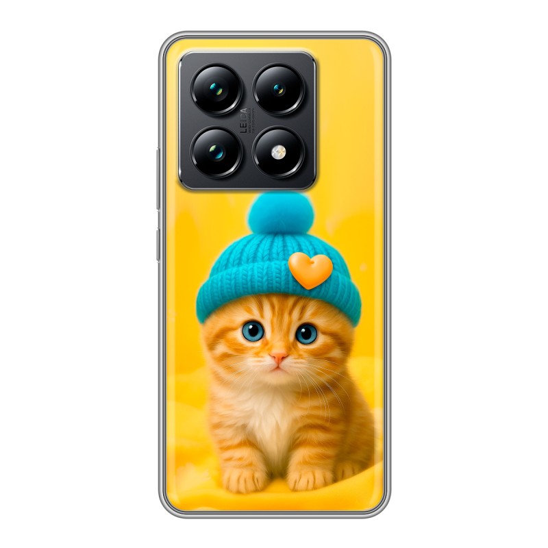 Силиконовый чехол на Xiaomi 14T Pro с принтом Котенок в шапке Силиконовый чехол на Xiaomi 14T Pro с принтом Котенок в шапке