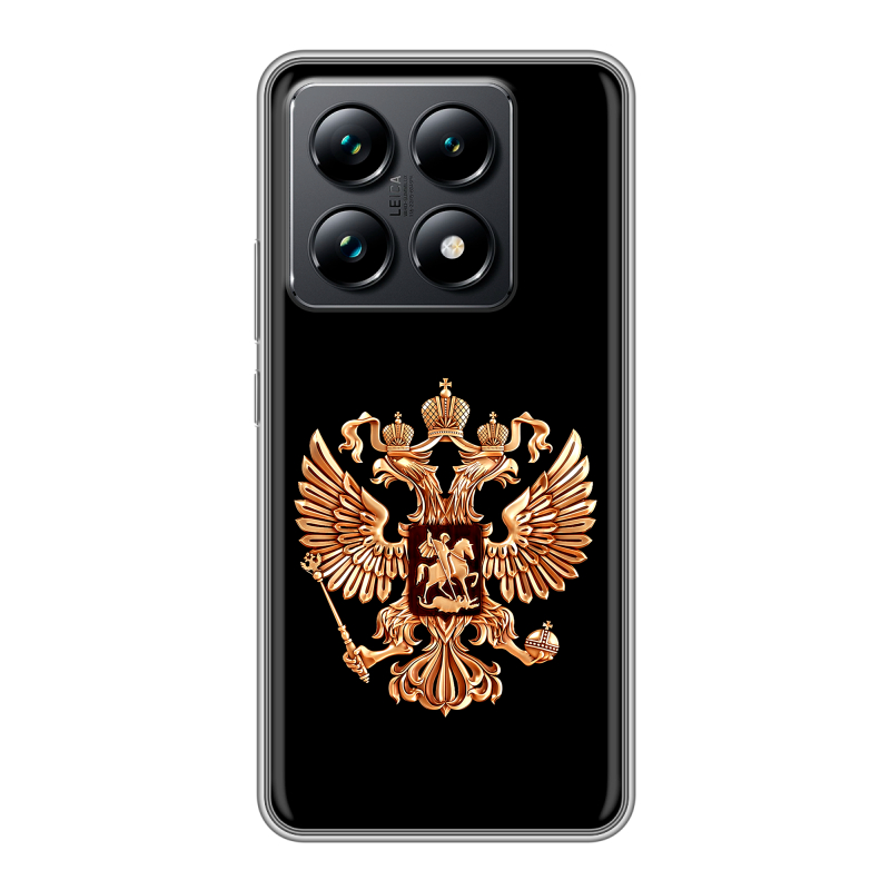 Силиконовый чехол на Xiaomi 14T Pro с принтом Герб России золотой Силиконовый чехол на Xiaomi 14T Pro с принтом Герб России золотой