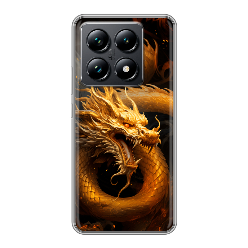 Силиконовый чехол на Xiaomi 14T Pro с принтом Золотой дракон Силиконовый чехол на Xiaomi 14T Pro с принтом Золотой дракон