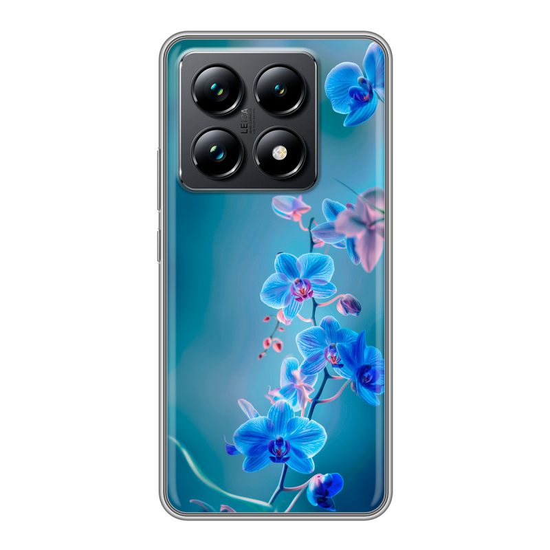 Силиконовый чехол на Xiaomi 14T Pro с принтом Голубые цветы Силиконовый чехол на Xiaomi 14T Pro с принтом Голубые цветы