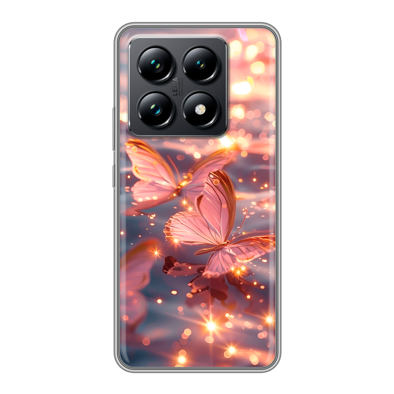 Силиконовый чехол на Xiaomi 14T Pro с принтом бабочки розовые Силиконовый чехол на Xiaomi 14T Pro с принтом бабочки розовые