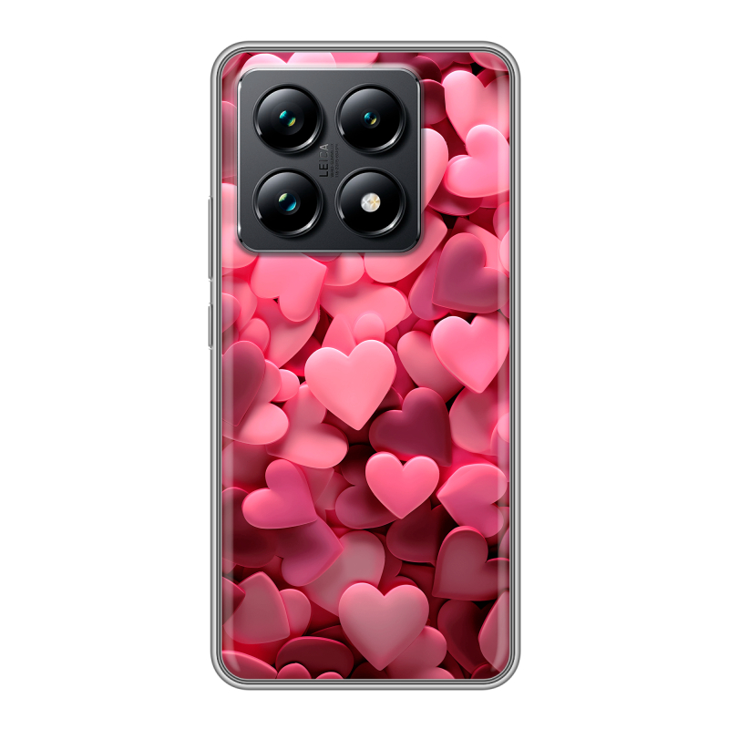 Силиконовый чехол на Xiaomi 14T Pro с принтом розовые сердечки Силиконовый чехол на Xiaomi 14T Pro с принтом розовые сердечки