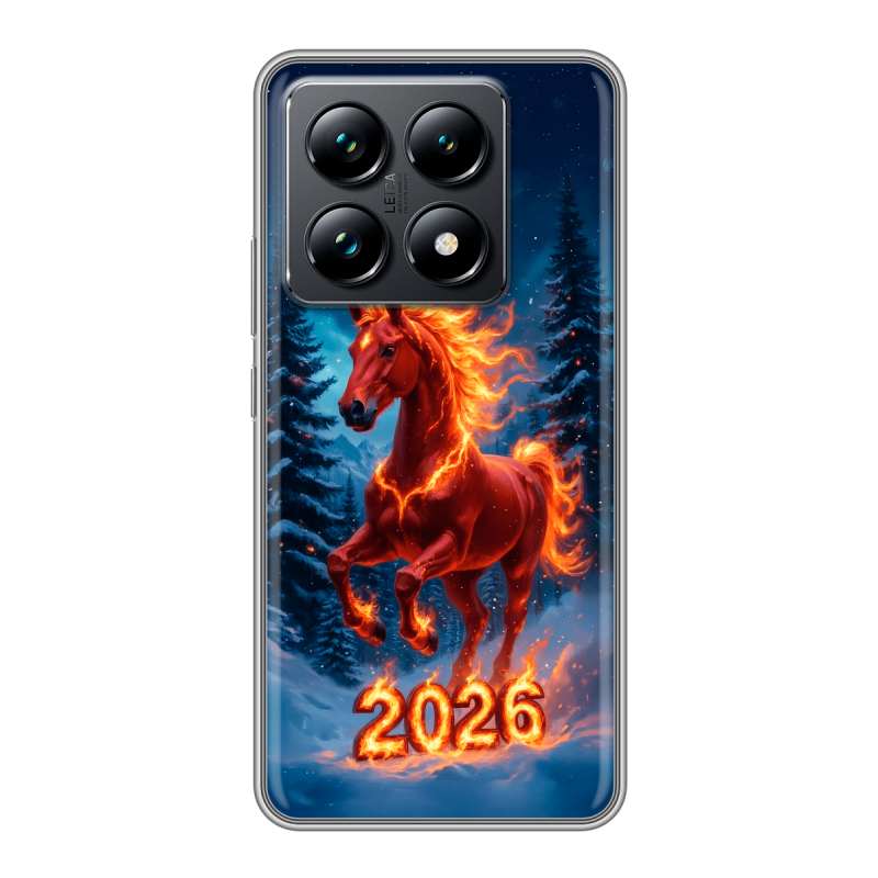 Силиконовый чехол на Xiaomi 14T Pro с принтом Новый год коня Силиконовый чехол на Xiaomi 14T Pro с принтом Новый год коня