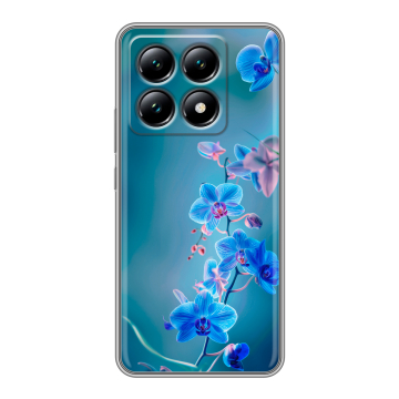 Силиконовый чехол на Xiaomi 14T с принтом Голубые цветы
