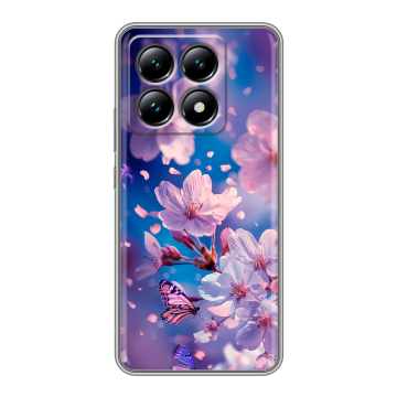 Силиконовый чехол на Xiaomi 14T с принтом цветы бабочки