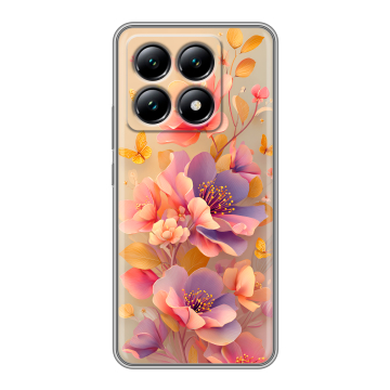 Силиконовый чехол на Xiaomi 14T с принтом Цветы и бабочки