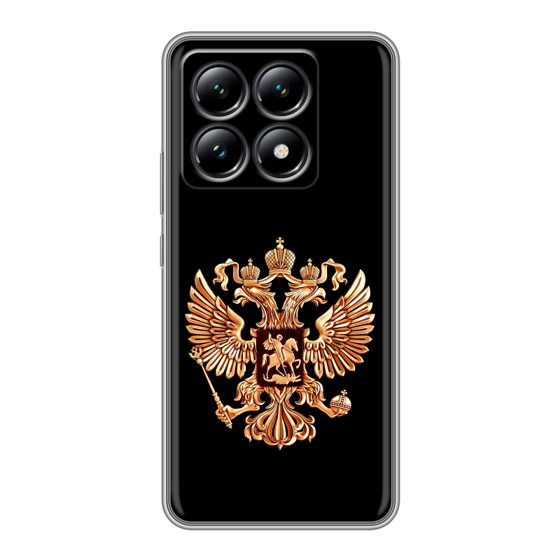 Силиконовый чехол на Xiaomi 14T с принтом Герб России золотой Силиконовый чехол на Xiaomi 14T с принтом Герб России золотой