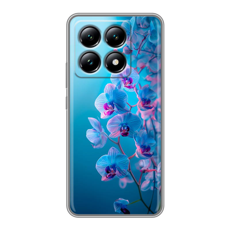 Силиконовый чехол на Xiaomi 14T с принтом голубые орхидеи Силиконовый чехол на Xiaomi 14T с принтом голубые орхидеи