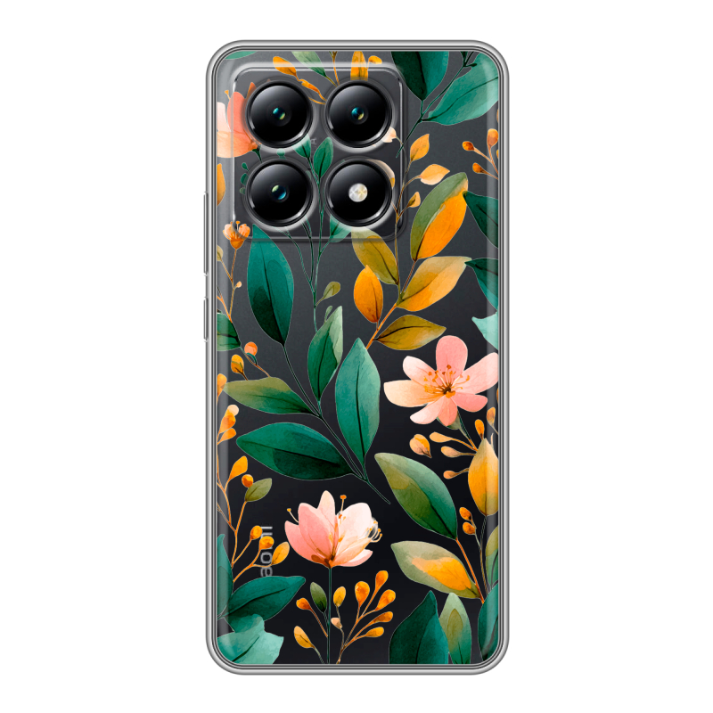 Силиконовый чехол на Xiaomi 14T с принтом Цветы паттерн Силиконовый чехол на Xiaomi 14T с принтом Цветы паттерн