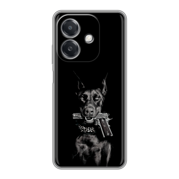 Силиконовый чехол на OPPO A3 4G с принтом Доберман и пистолет Силиконовый чехол на OPPO A3 4G с принтом Доберман и пистолет