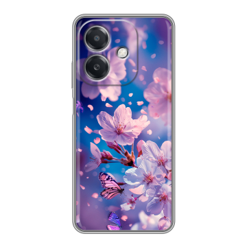 Силиконовый чехол на OPPO A3 4G с принтом цветы бабочки Силиконовый чехол на OPPO A3 4G с принтом цветы бабочки