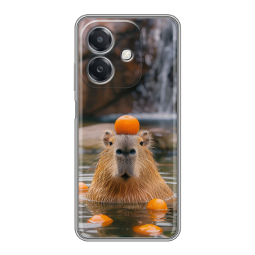 Силиконовый чехол на OPPO A3 4G с принтом Капибара с апельсином Силиконовый чехол на OPPO A3 4G с принтом Капибара с апельсином