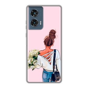 Силиконовый чехол на Motorola Edge 50 Fusion с принтом Девушка и букет Силиконовый чехол на Motorola Edge 50 Fusion с принтом Девушка и букет