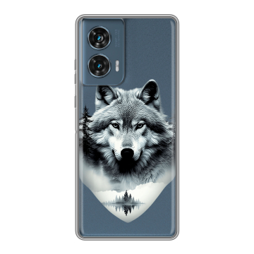 Силиконовый чехол на Motorola Edge 50 Fusion с принтом Волк в лесу Силиконовый чехол на Motorola Edge 50 Fusion с принтом Волк в лесу
