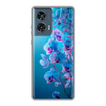 Силиконовый чехол на Motorola Edge 50 Fusion с принтом голубые орхидеи Силиконовый чехол на Motorola Edge 50 Fusion с принтом голубые орхидеи