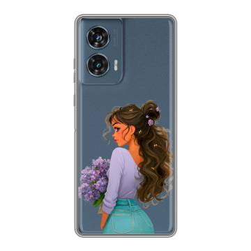 Силиконовый чехол на Motorola Edge 50 Fusion с принтом девушка цветы