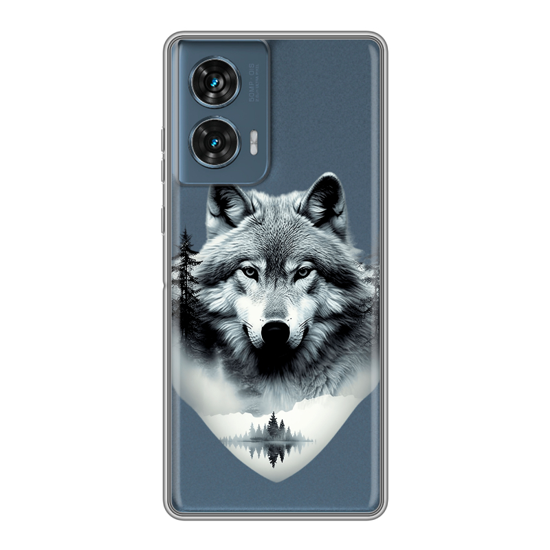 Силиконовый чехол на Motorola Edge 50 Fusion с принтом Волк в лесу Силиконовый чехол на Motorola Edge 50 Fusion с принтом Волк в лесу