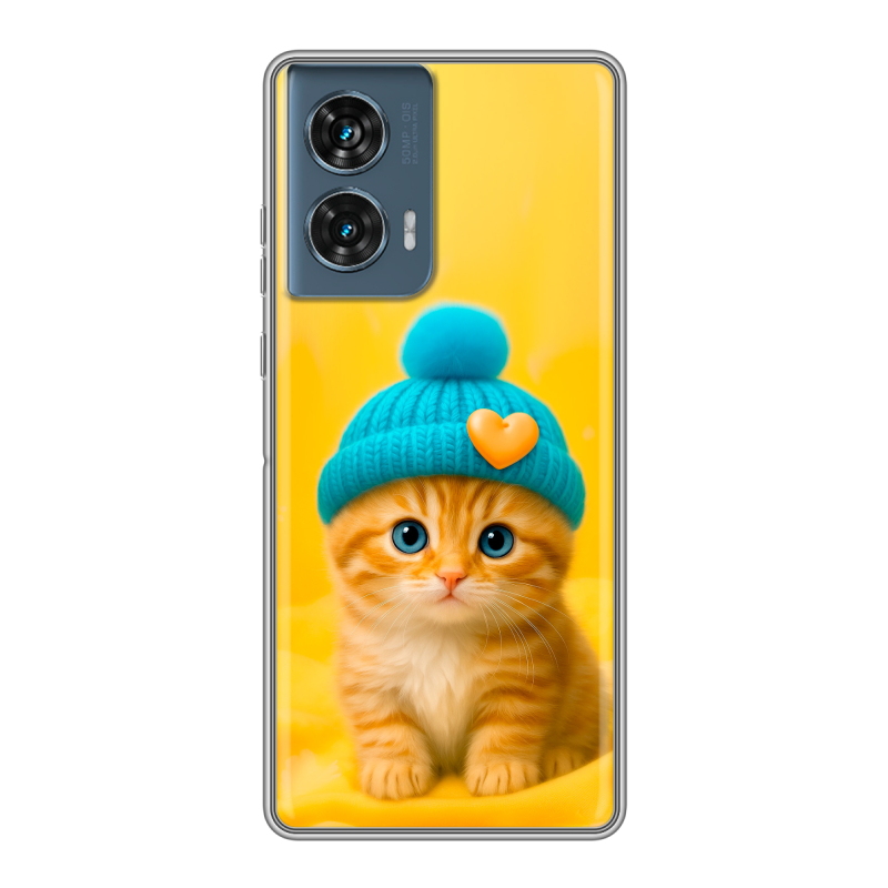 Силиконовый чехол на Motorola Edge 50 Fusion с принтом Котенок в шапке Силиконовый чехол на Motorola Edge 50 Fusion с принтом Котенок в шапке