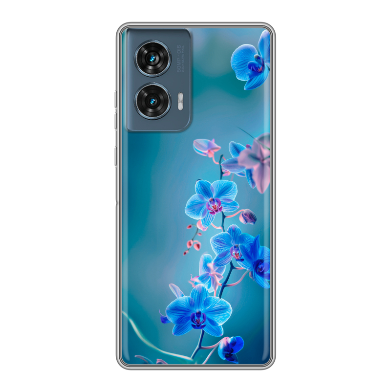 Силиконовый чехол на Motorola Edge 50 Fusion с принтом Голубые цветы Силиконовый чехол на Motorola Edge 50 Fusion с принтом Голубые цветы