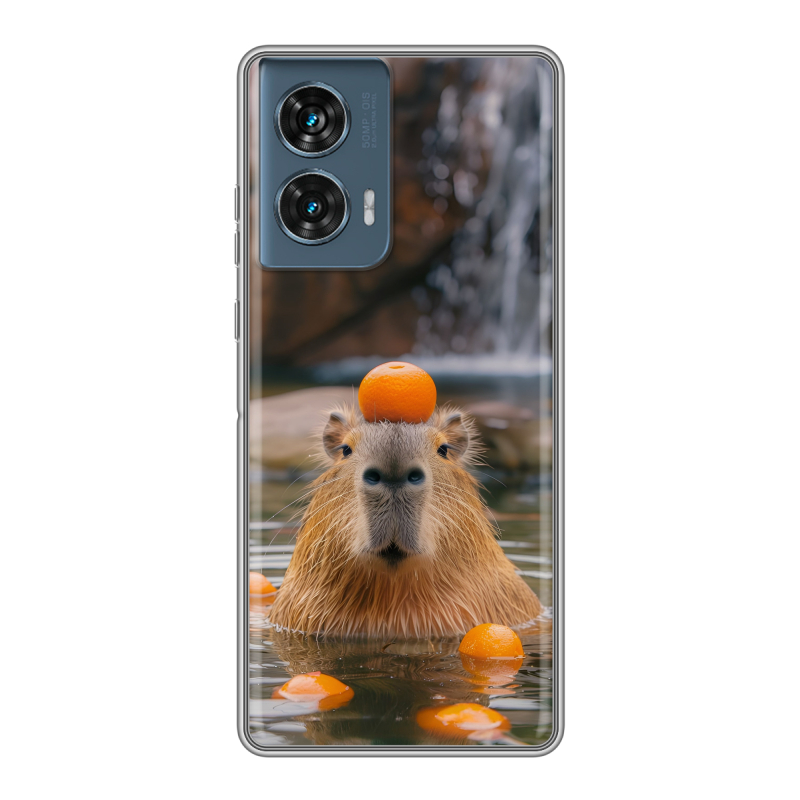 Силиконовый чехол на Motorola Edge 50 Fusion с принтом Капибара с апельсином Силиконовый чехол на Motorola Edge 50 Fusion с принтом Капибара с апельсином