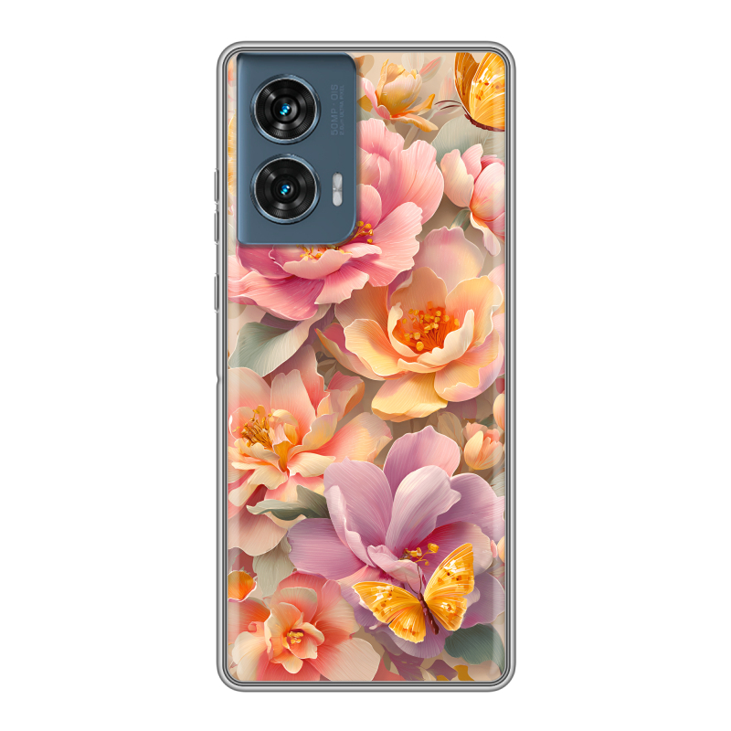 Силиконовый чехол на Motorola Edge 50 Fusion с принтом Цветы и бабочки Силиконовый чехол на Motorola Edge 50 Fusion с принтом Цветы и бабочки