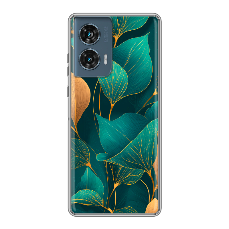 Силиконовый чехол на Motorola Edge 50 Fusion с принтом Листья и золото Силиконовый чехол на Motorola Edge 50 Fusion с принтом Листья и золото
