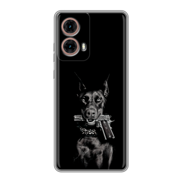 Силиконовый чехол на Motorola Moto G85 с принтом Доберман и пистолет