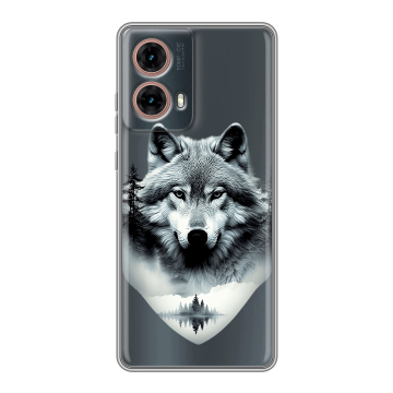 Силиконовый чехол на Motorola Moto G85 с принтом Волк в лесу