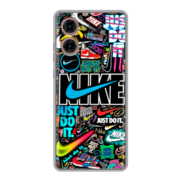 Силиконовый чехол на Motorola Moto G85 с принтом найк nike черный Силиконовый чехол на Motorola Moto G85 с принтом найк nike черный