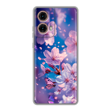 Силиконовый чехол на Motorola Moto G85 с принтом цветы бабочки