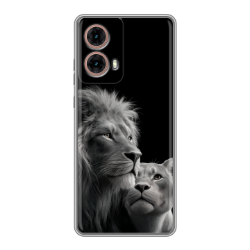 Силиконовый чехол на Motorola Moto G85 с принтом Лев кошки