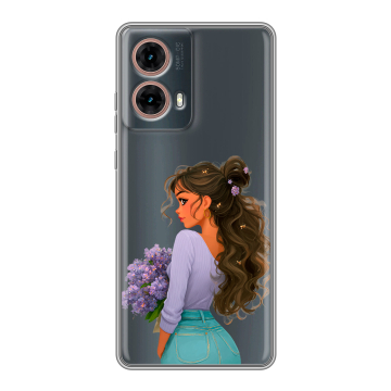 Силиконовый чехол на Motorola Moto G85 с принтом девушка цветы