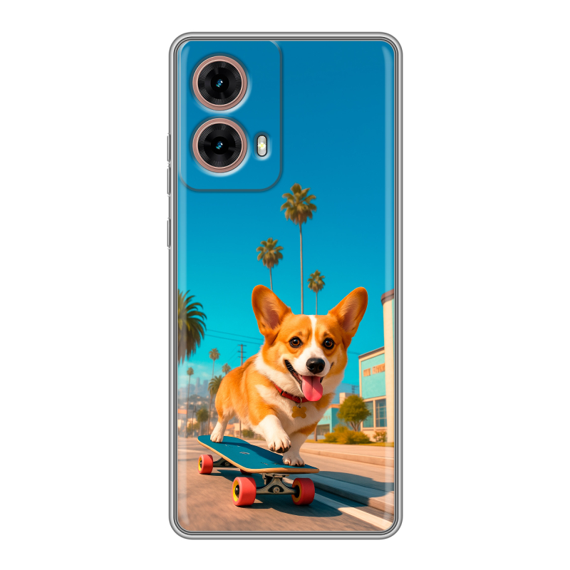 Силиконовый чехол на Motorola Moto G85 с принтом Корги на скейте Силиконовый чехол на Motorola Moto G85 с принтом Корги на скейте
