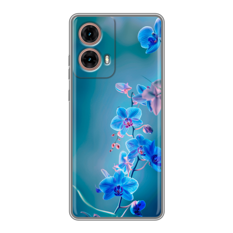 Силиконовый чехол на Motorola Moto G85 с принтом Голубые цветы Силиконовый чехол на Motorola Moto G85 с принтом Голубые цветы
