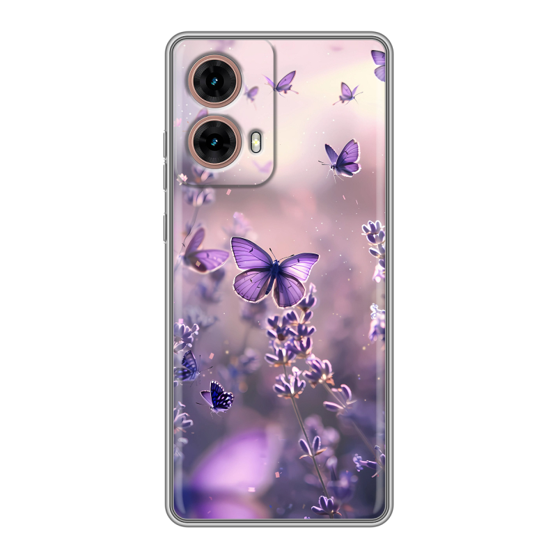 Силиконовый чехол на Motorola Moto G85 с принтом бабочки и лаванда Силиконовый чехол на Motorola Moto G85 с принтом бабочки и лаванда