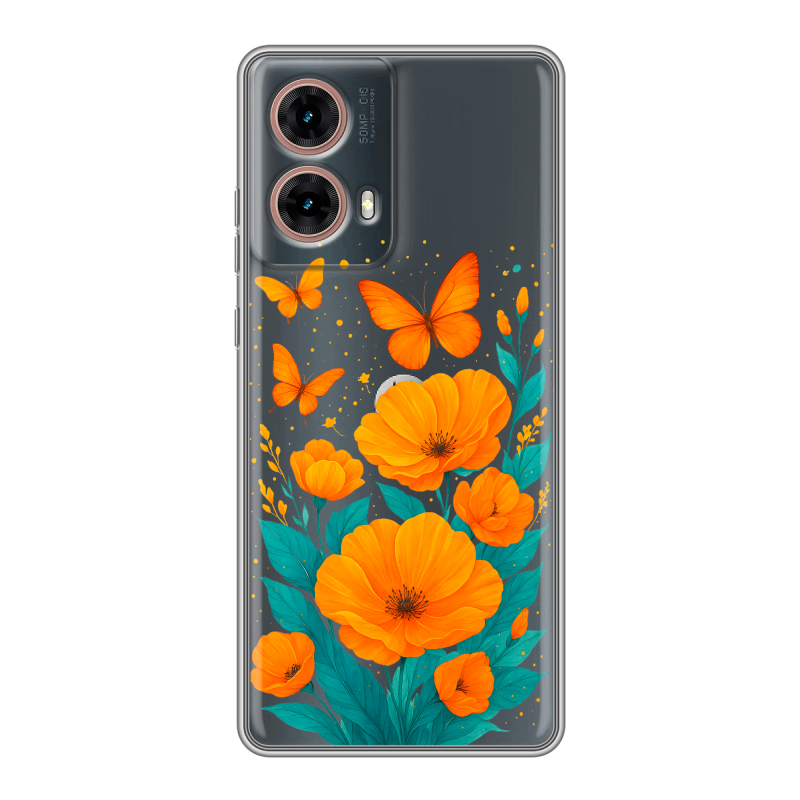 Силиконовый чехол на Motorola Moto G85 с принтом цветы бабочки Силиконовый чехол на Motorola Moto G85 с принтом цветы бабочки