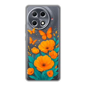 Силиконовый чехол на Tecno Camon 30S Pro с принтом цветы бабочки Силиконовый чехол на Tecno Camon 30S Pro с принтом цветы бабочки