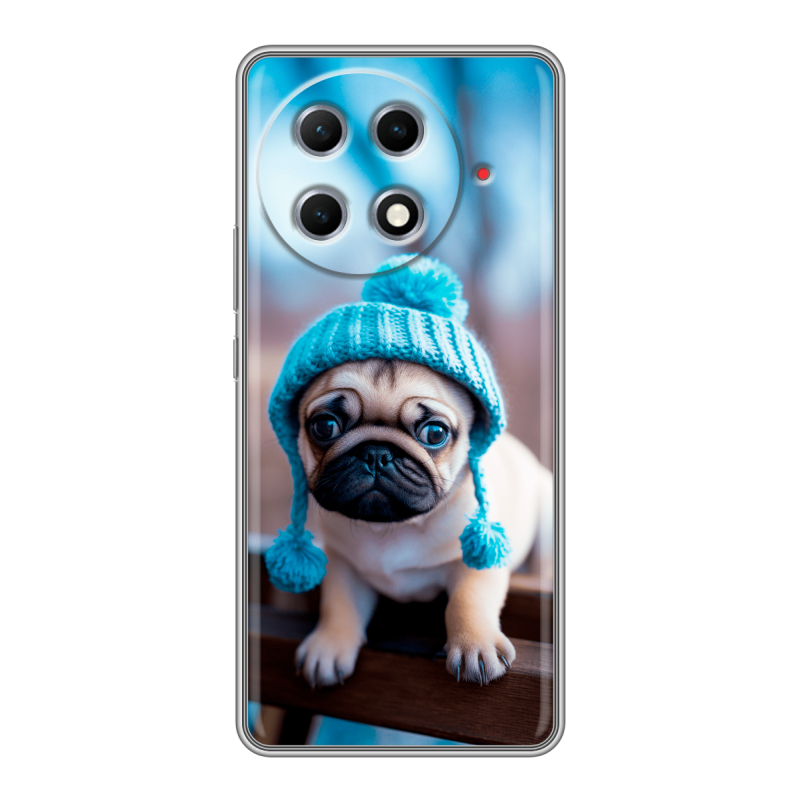 Силиконовый чехол на Tecno Camon 30S Pro с принтом Мопс в шапке Силиконовый чехол на Tecno Camon 30S Pro с принтом Мопс в шапке