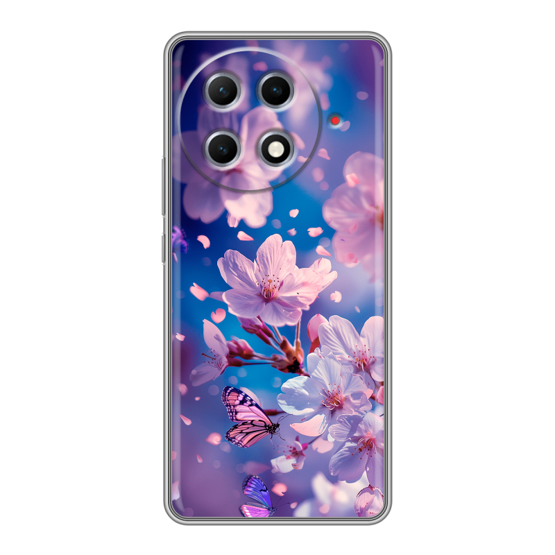 Силиконовый чехол на Tecno Camon 30S Pro с принтом цветы бабочки Силиконовый чехол на Tecno Camon 30S Pro с принтом цветы бабочки