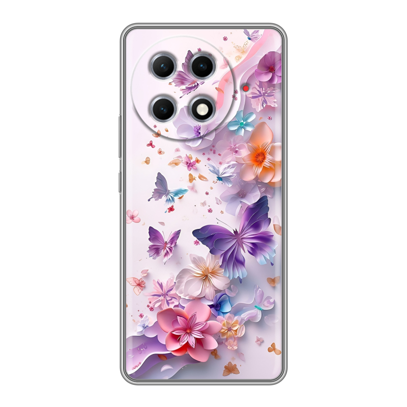 Силиконовый чехол на Tecno Camon 30S Pro с принтом цветы бабочки Силиконовый чехол на Tecno Camon 30S Pro с принтом цветы бабочки
