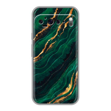Силиконовый чехол на Google Pixel 9 Pro XL с принтом Мрамор зеленое золото