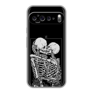 Силиконовый чехол на Google Pixel 9 Pro XL с принтом Поцелуй скелетов