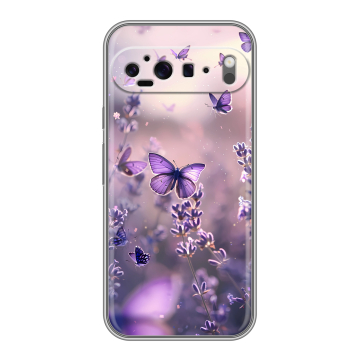 Силиконовый чехол на Google Pixel 9 Pro XL с принтом бабочки и лаванда
