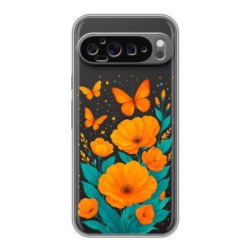Силиконовый чехол на Google Pixel 9 Pro XL с принтом цветы бабочки