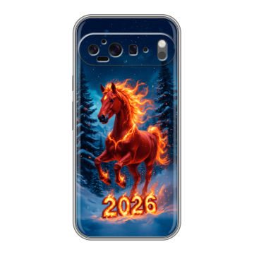 Силиконовый чехол на Google Pixel 9 Pro XL с принтом Новый год коня