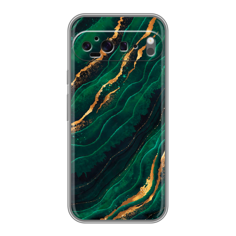 Силиконовый чехол на Google Pixel 9 Pro XL с принтом Мрамор зеленое золото Силиконовый чехол на Google Pixel 9 Pro XL с принтом Мрамор зеленое золото