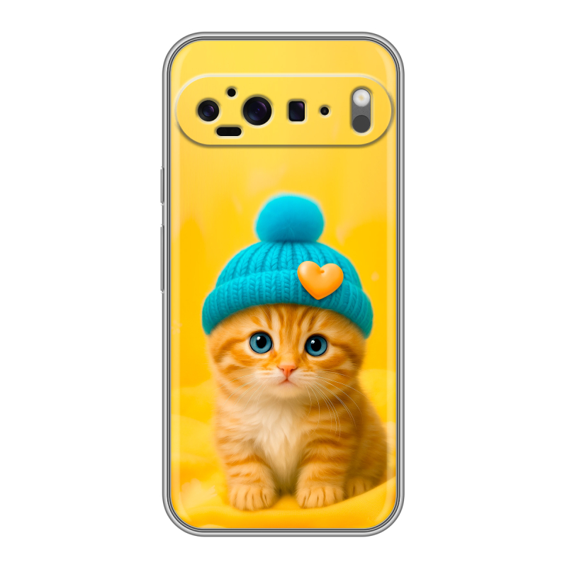 Силиконовый чехол на Google Pixel 9 Pro XL с принтом Котенок в шапке Силиконовый чехол на Google Pixel 9 Pro XL с принтом Котенок в шапке
